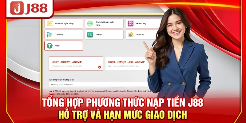 Tổng hợp phương thức nạp tiền J88 hỗ trợ và hạn mức giao dịch